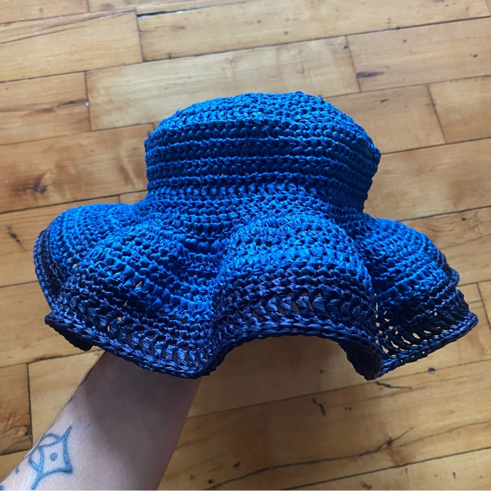 💙 Navy Blue Handmade Crochet Raffia Sun / Bucket Hat - One of One